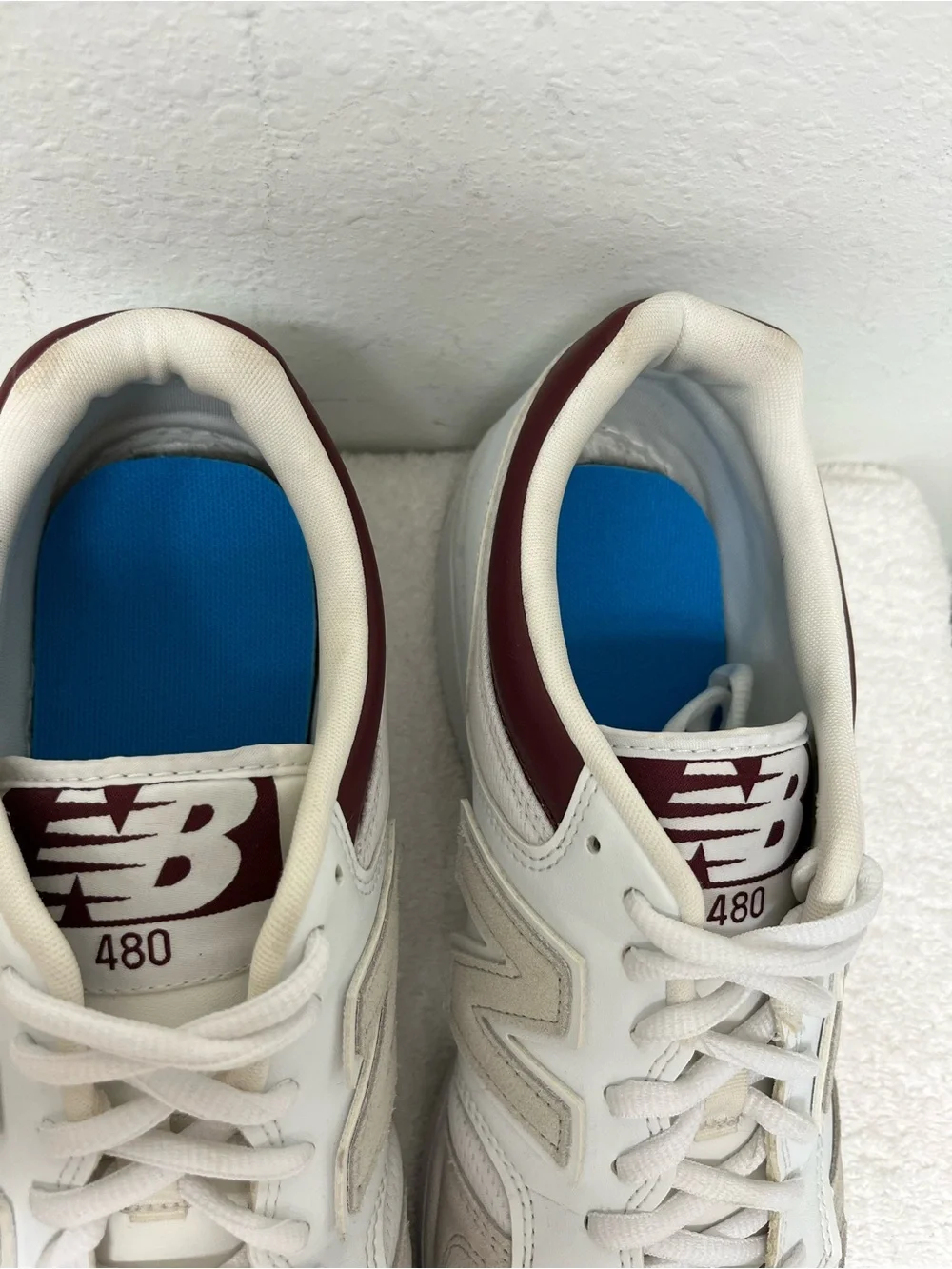 New Balance 480 Men’s Low Top Leather Sneakers White/Gray Burgundy Size 13